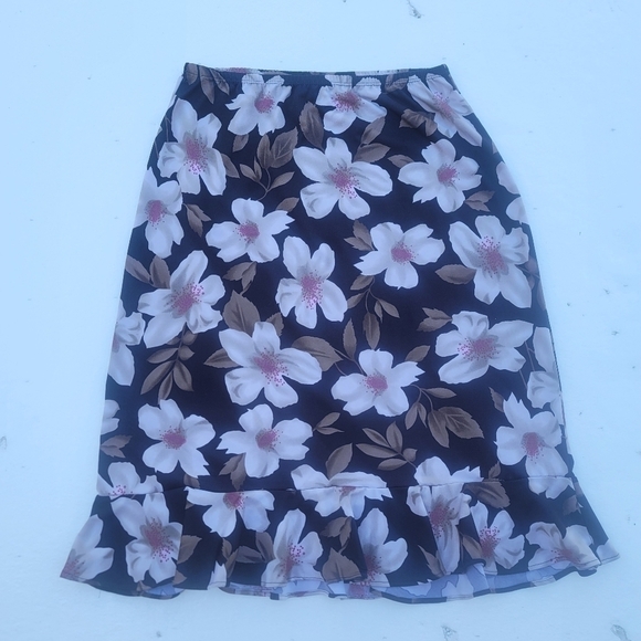 Tapemeasure Women’s Brown & White Stretch Floral Skirt Ruffles Elastic Waist M - Picture 1 of 9